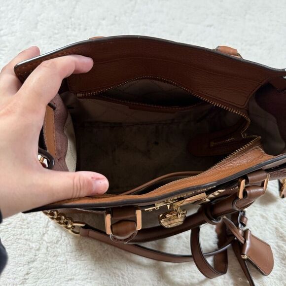 Michael Kors Nouveau Hamilton Small Studded Leather Satchel Purse - Picture 7 of 11